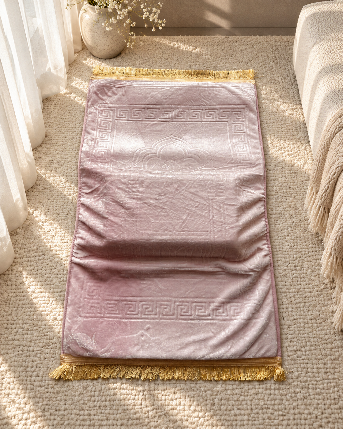 Soft Pink Ma’way gebedskleed met geïntegreerde ondersteuningszones